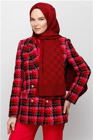 Bordo Dama Desen İpeksi Jakar Şal