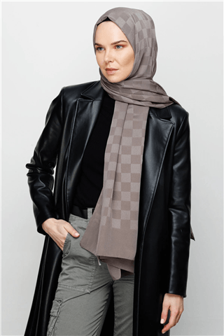 Gri Dama Desen İpeksi Jakar Şal