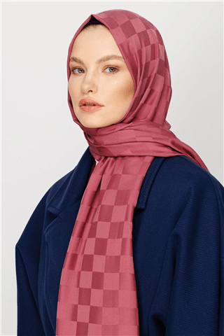 Gül Kurusu Dama Desen İpeksi Jakar Şal