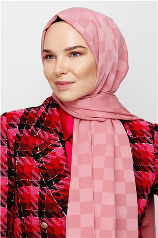 Pembe Dama Desen İpeksi Jakar Şal