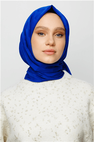 Saks Mavi Dama Desen İpeksi Jakar Şal