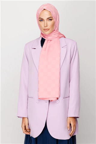 Şeker Pembe Dama Desen İpeksi Jakar Şal