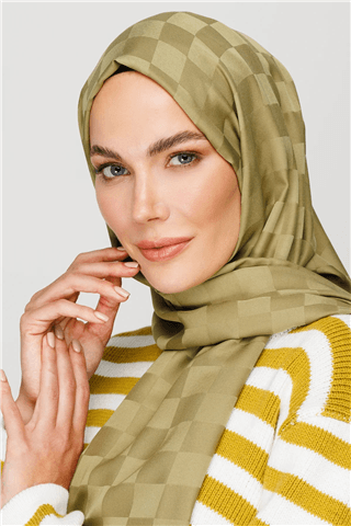 Soft Yeşil Dama Desen İpeksi Jakar Şal