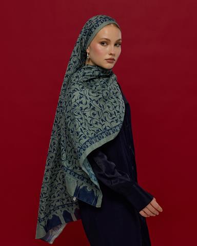 S-LALE-70 Duman & Lacivert Lale Bahçesi Desen Şal