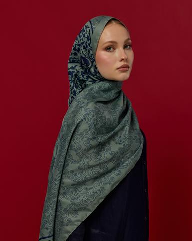 S-SARAYLI-70 Duman & Lacivert Saraylı Desen Şal