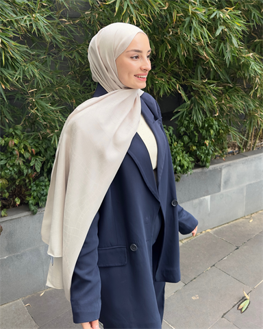 Ekru Döngü Desen Jakar Şal