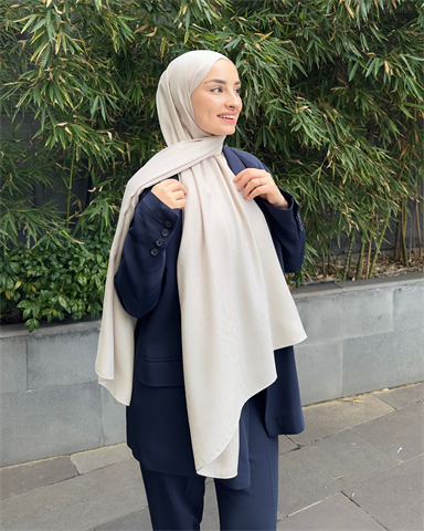 Ekru Döngü Desen Jakar Şal