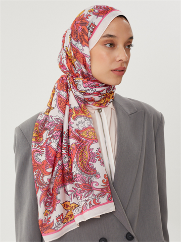 Ekru & Pastel Pembe Retro Desen Şal