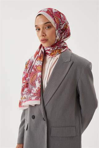 Ekru & Pastel Pembe Retro Desen Şal
