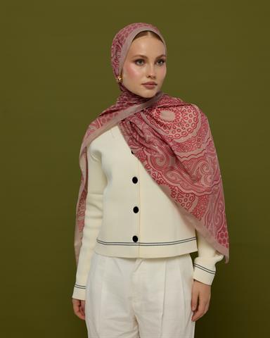 SV-BAL-10 Fildişi & Gülkurusu Bala Hatun Desen  Şal