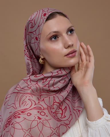 S-EFSUNLU-10 Fildişi & Gülkurusu Efsunlu Desen Şal