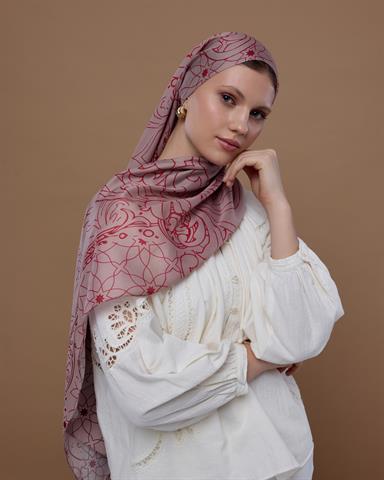 S-EFSUNLU-10 Fildişi & Gülkurusu Efsunlu Desen Şal