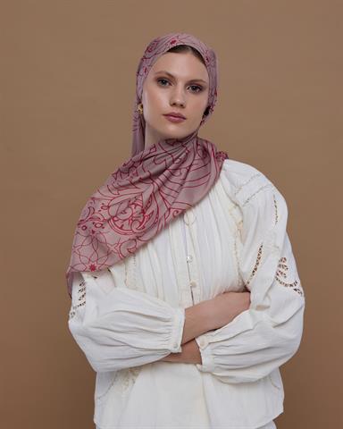 S-EFSUNLU-10 Fildişi & Gülkurusu Efsunlu Desen Şal