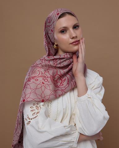 S-EFSUNLU-10 Fildişi & Gülkurusu Efsunlu Desen Şal