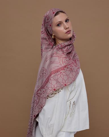 S-EFSUNLU-10 Fildişi & Gülkurusu Efsunlu Desen Şal