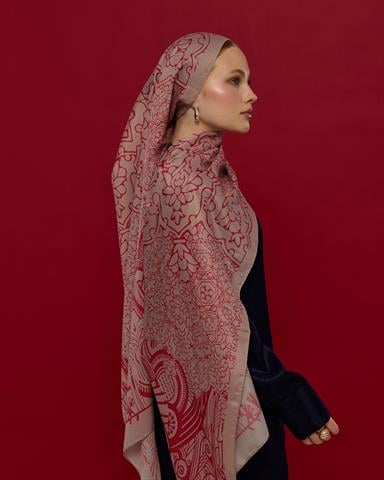 S-HAREM-10 Fildişi & Gülkurusu Harem Rüyası Desen Şal