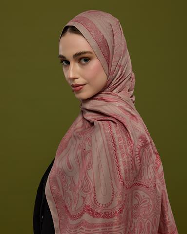 SV-HURREM-10 Fildişi & Gülkurusu Hürrem Desen  Şal