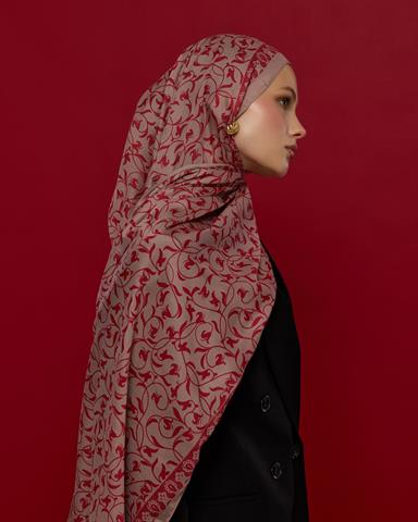 S-LALE-10 Fildişi & Gülkurusu Lale Bahçesi Desen Şal