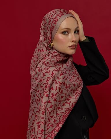 S-LALE-10 Fildişi & Gülkurusu Lale Bahçesi Desen Şal