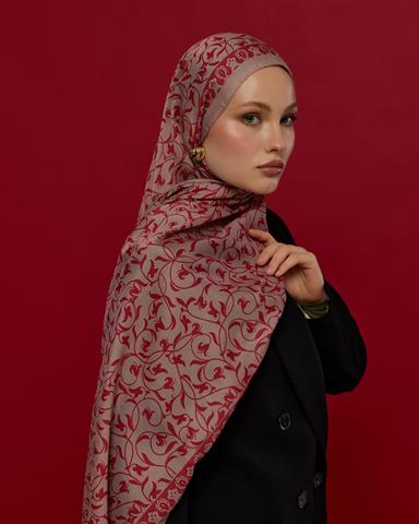 S-LALE-10 Fildişi & Gülkurusu Lale Bahçesi Desen Şal