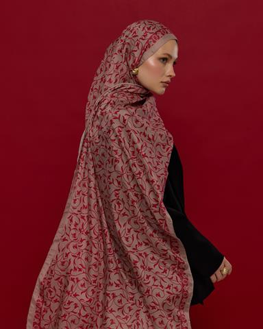 S-LALE-10 Fildişi & Gülkurusu Lale Bahçesi Desen Şal