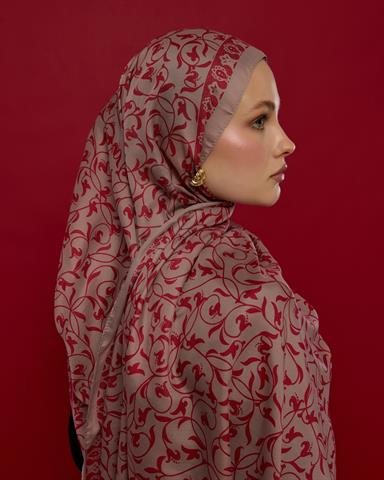 S-LALE-10 Fildişi & Gülkurusu Lale Bahçesi Desen Şal