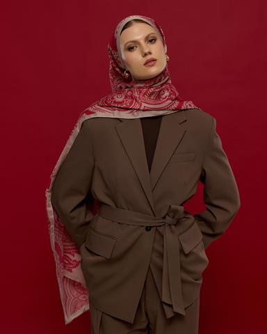 S-SULTANİ-10 Fildişi & Gülkurusu Sultani Desen Şal