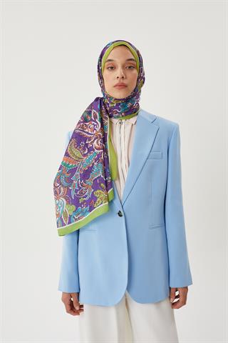 Fıstık Yeşili & Mor Retro Desen Şal