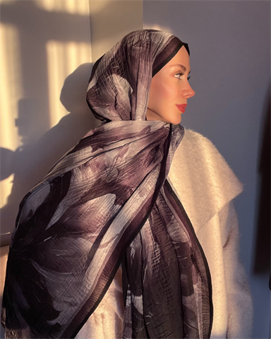 Füme Floral Desenli Müslin Şal
