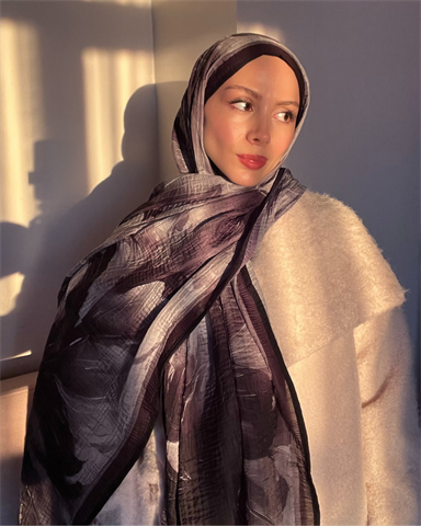 Füme Floral Desenli Müslin Şal