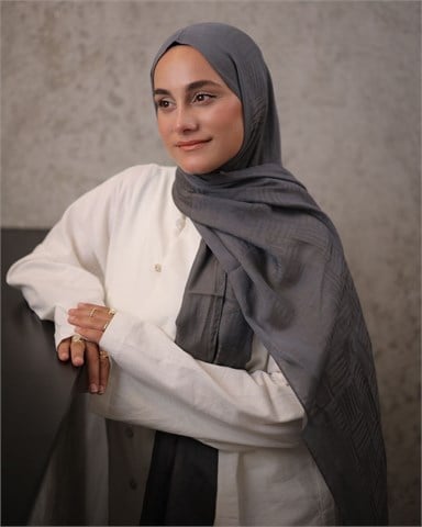 Kül Gri Imannoor Ritim Desen Pamuk Jakar Şal