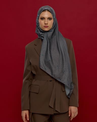 S-EFSUNLU-50 Füme Kahve & Buz Mavi Efsunlu Desen Şal