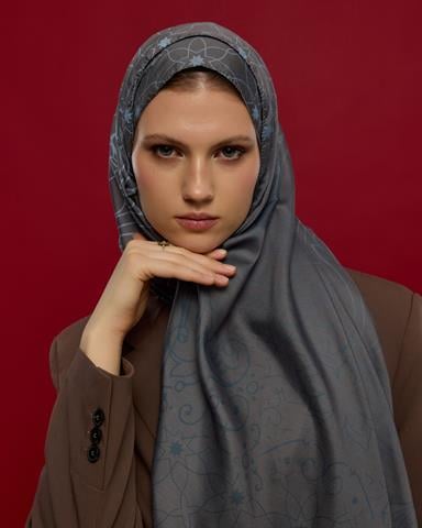 S-EFSUNLU-50 Füme Kahve & Buz Mavi Efsunlu Desen Şal