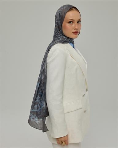 S-HAREM-50 Füme Kahve & Buz Mavi Harem Rüyası Desen Şal