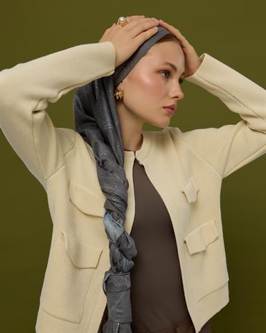 SV-HURREM-50 Füme Kahve & Buz Mavi Hürrem Desen  Şal