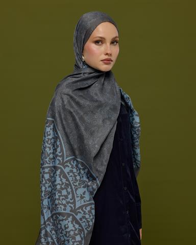 S-SARAYLI-50 Füme Kahve & Buz Mavi Saraylı Desen Şal