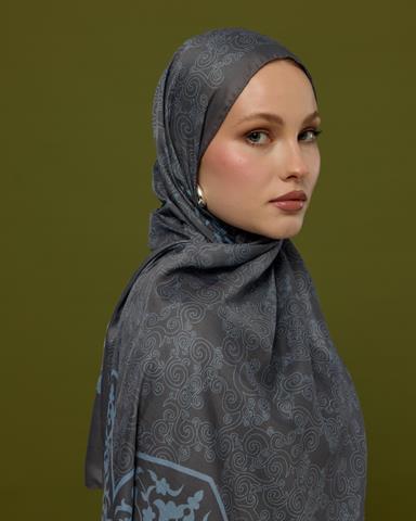 S-SARAYLI-50 Füme Kahve & Buz Mavi Saraylı Desen Şal