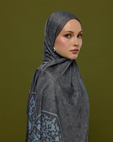 S-SARAYLI-50 Füme Kahve & Buz Mavi Saraylı Desen Şal