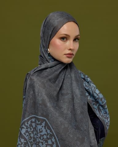 S-SARAYLI-50 Füme Kahve & Buz Mavi Saraylı Desen Şal
