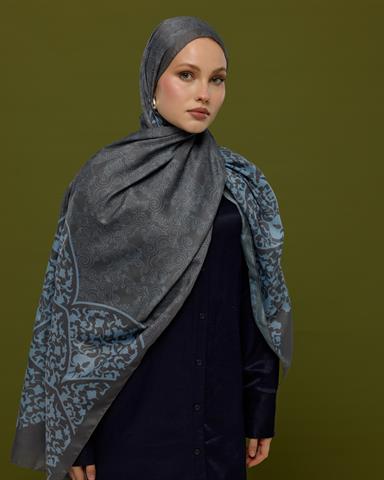 S-SARAYLI-50 Füme Kahve & Buz Mavi Saraylı Desen Şal