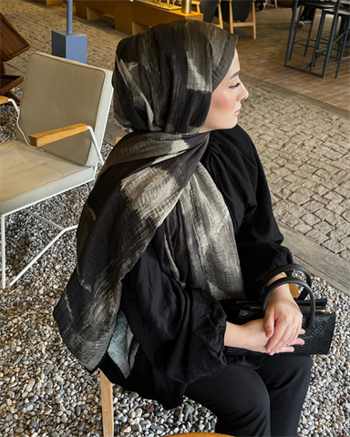 Füme Karan Desenli Müslin Şal