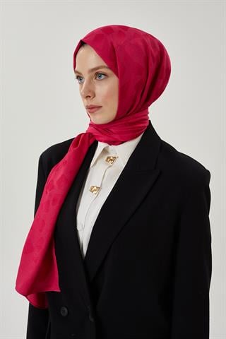Fuşya Taş Desen İpeksi Jakar Şal
