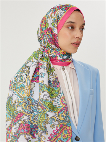Fuşya & Taş Retro Desen Şal