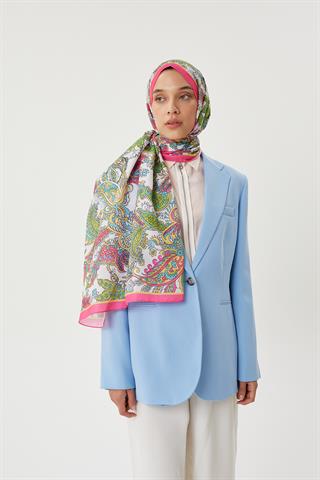 Fuşya & Taş Retro Desen Şal