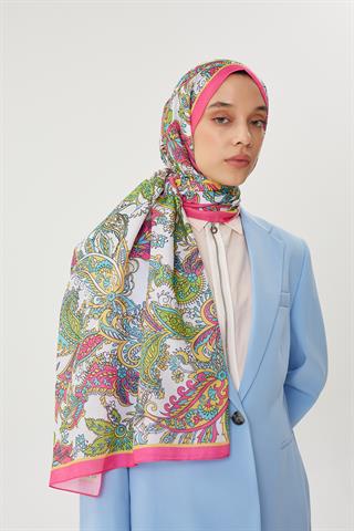 Fuşya & Taş Retro Desen Şal