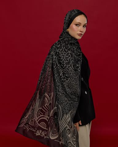 S-HAREM-67 Gece & Krem Harem Rüyası Desen Şal