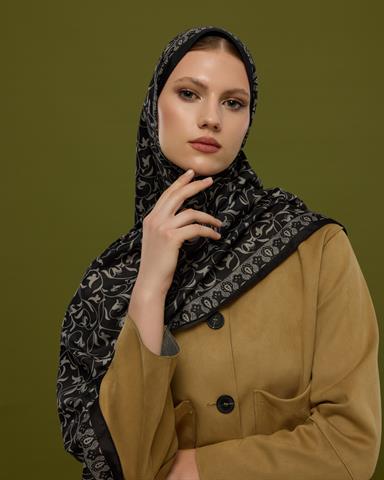 S-LALE-67 Gece & Krem Lale Bahçesi Desen Şal