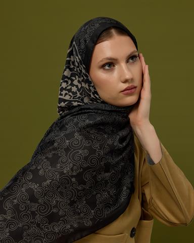 S-SARAYLI-67 Gece & Krem Saraylı Desen Şal