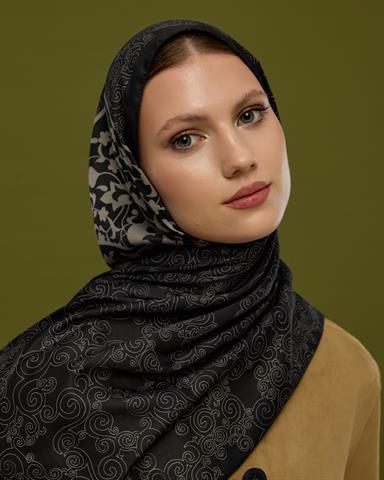 S-SARAYLI-67 Gece & Krem Saraylı Desen Şal