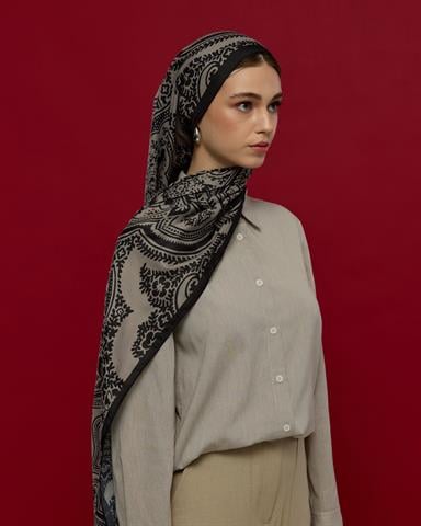 S-SULTANİ-67 Gece & Krem Sultani Desen Şal